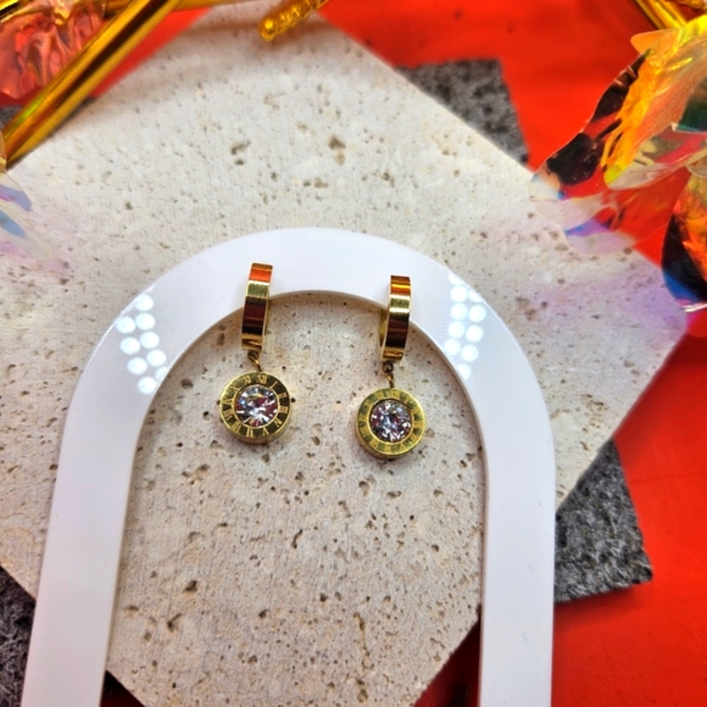 Roman Numeral Dial Earrings - Sterling Silver 18K Plated